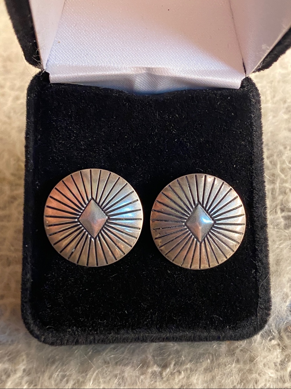 Vintage Native American Sterling Silver Concha Stud Earrings